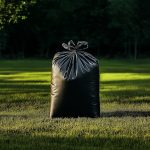 black trade waste sack on grass